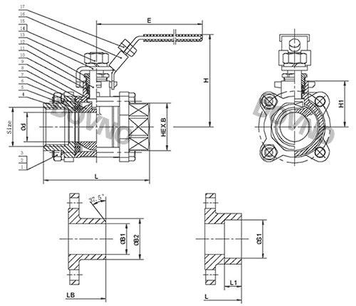 3PC德標(biāo)內(nèi)螺紋球閥尺寸圖 3PC德標(biāo)內(nèi)螺紋球閥尺寸圖