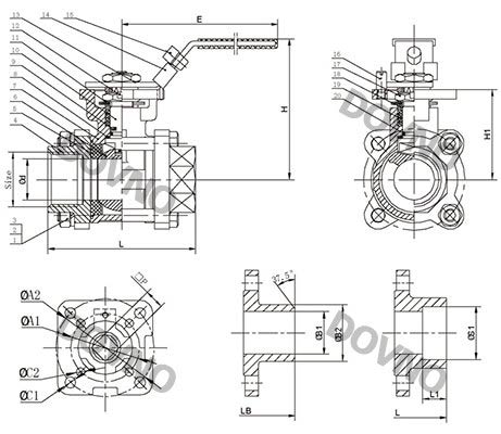 3PC高平臺(tái)內(nèi)螺紋球閥尺寸圖 3PC高平臺(tái)內(nèi)螺紋球閥尺寸圖