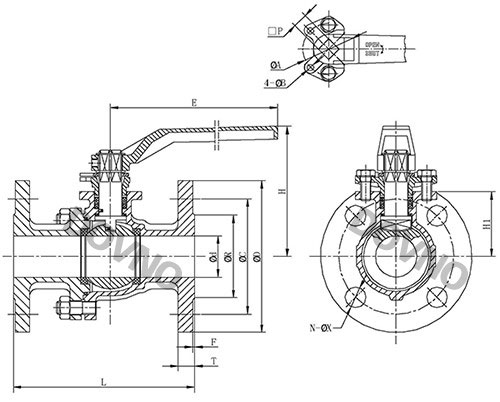 2PC英標(biāo)法蘭球閥尺寸圖 2PC英標(biāo)法蘭球閥尺寸圖