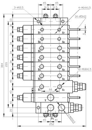DPC26A/7-Y-Y型下車多路閥尺寸圖2 DPC26A/7-Y-Y型下車多路閥尺寸圖2