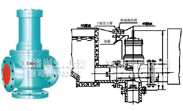 氣動平衡角式三通排泥閥圖 氣動平衡角式三通排泥閥圖