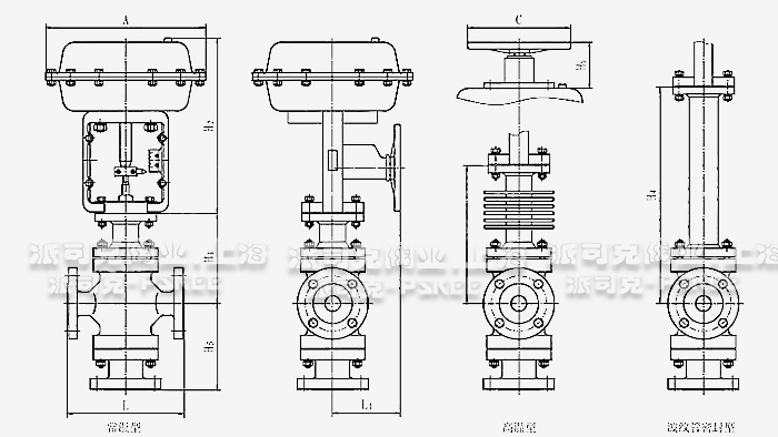 氣動(dòng)薄膜三通調(diào)節(jié)閥尺寸圖 氣動(dòng)薄膜三通調(diào)節(jié)閥尺寸圖