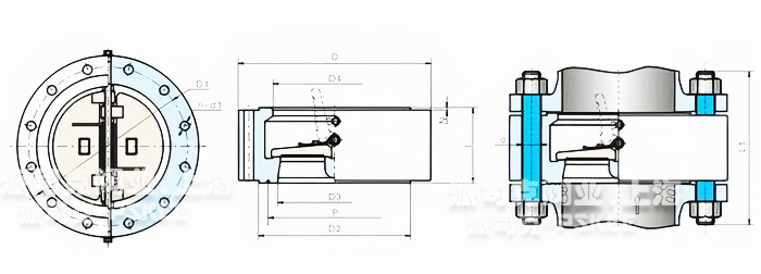 對夾式法蘭雙瓣止回閥結(jié)構(gòu)圖 對夾式法蘭雙瓣止回閥結(jié)構(gòu)圖